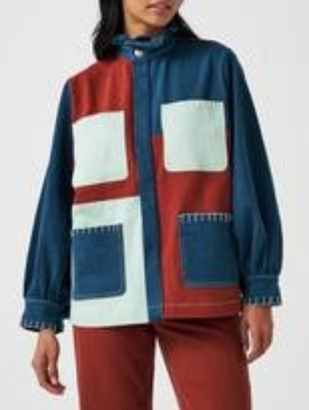 Seventy & Mochi Pablo Utility Jacket in Navy, Rust & Cream Anthropolgie 2